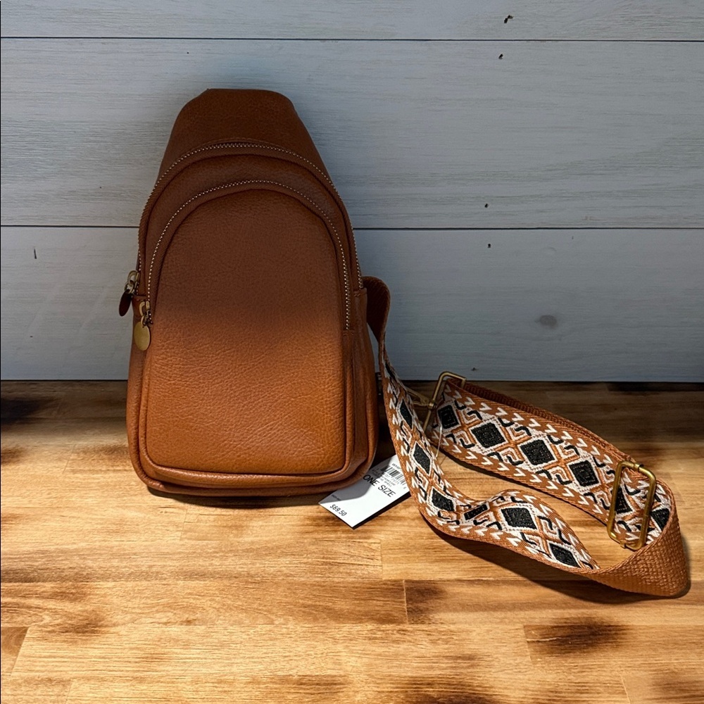 NWT~Webbing Strap Small Sling Bag~Tortoise Shell - Picture 4 of 6